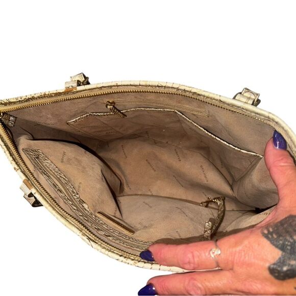 BRAHMIN ivory croc embossed leather Asher Melbourne medium shoulder bag purse - Picture 10 of 13